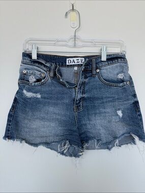 DAZE Women's Distressed Dark Blue Denim Jean Shorts